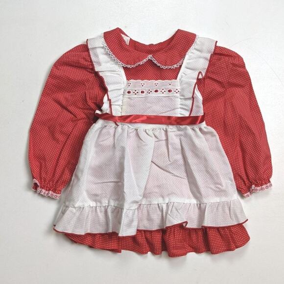 Vintage Evy Dress Girls Size 18m Red Polka Dot Pinny Christmas Holiday - Picture 1 of 3